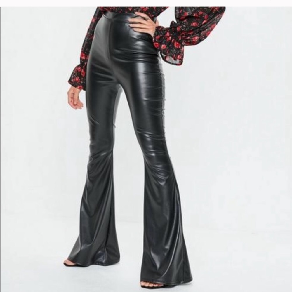 Missguided high waisted faux leather bell bottoms